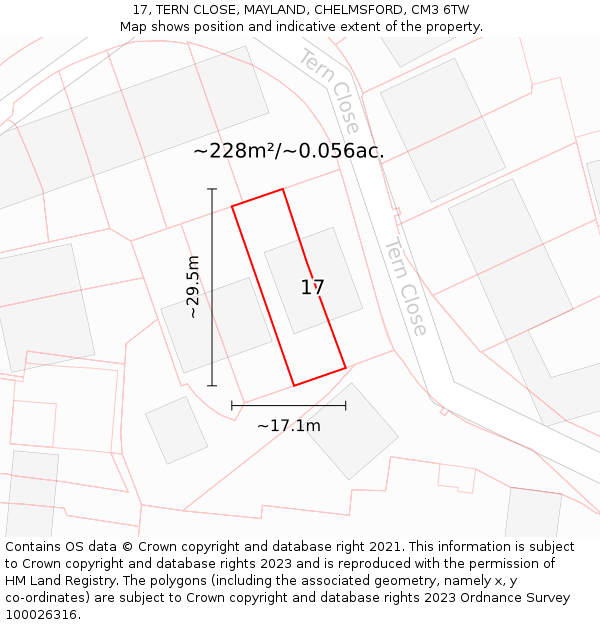 17, TERN CLOSE, MAYLAND, CHELMSFORD, CM3 6TW: Plot and title map
