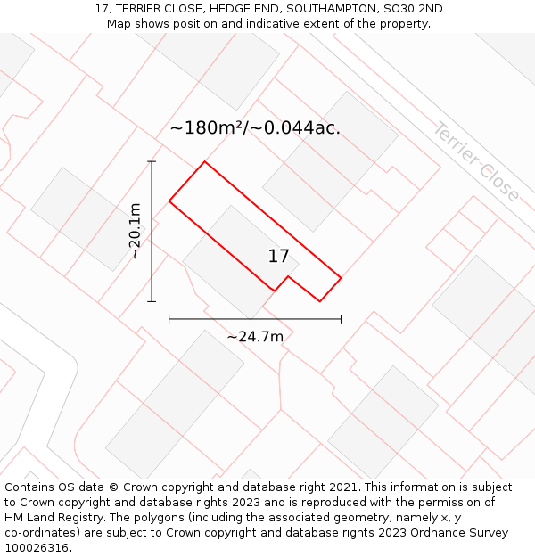 17, TERRIER CLOSE, HEDGE END, SOUTHAMPTON, SO30 2ND: Plot and title map