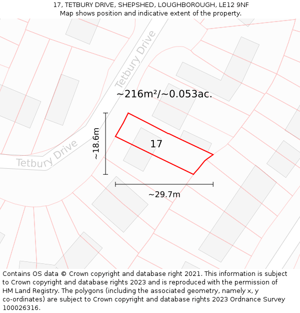 17, TETBURY DRIVE, SHEPSHED, LOUGHBOROUGH, LE12 9NF: Plot and title map