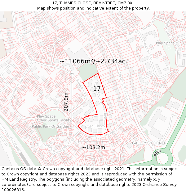 17, THAMES CLOSE, BRAINTREE, CM7 3XL: Plot and title map