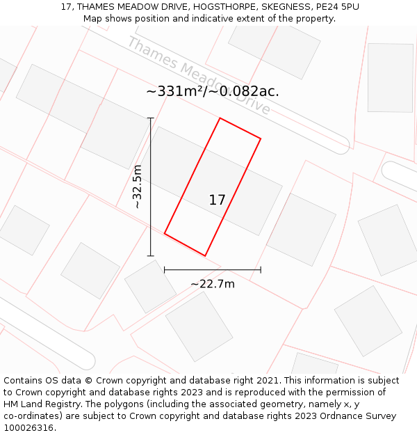 17, THAMES MEADOW DRIVE, HOGSTHORPE, SKEGNESS, PE24 5PU: Plot and title map