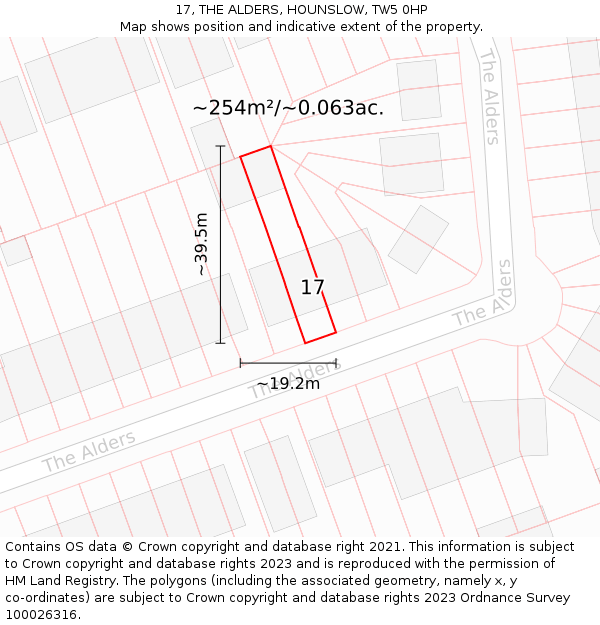 17, THE ALDERS, HOUNSLOW, TW5 0HP: Plot and title map