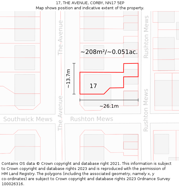 17, THE AVENUE, CORBY, NN17 5EP: Plot and title map