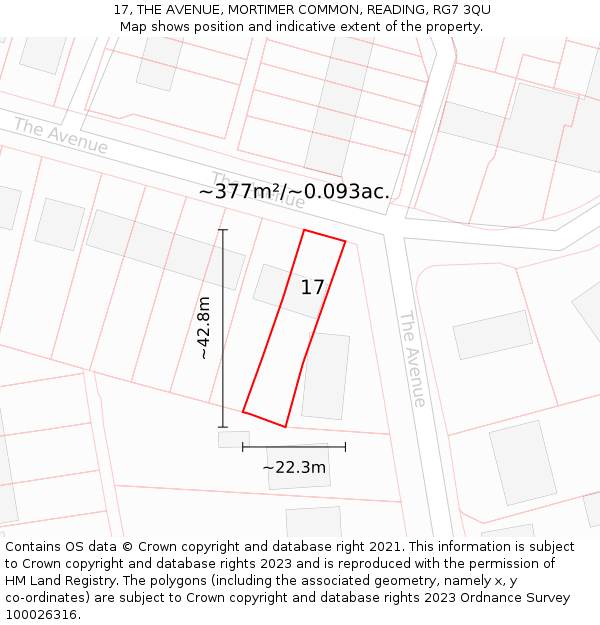 17, THE AVENUE, MORTIMER COMMON, READING, RG7 3QU: Plot and title map