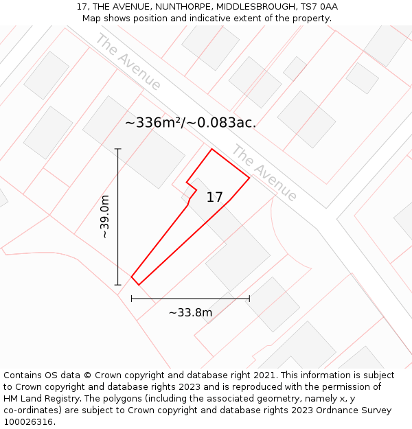 17, THE AVENUE, NUNTHORPE, MIDDLESBROUGH, TS7 0AA: Plot and title map
