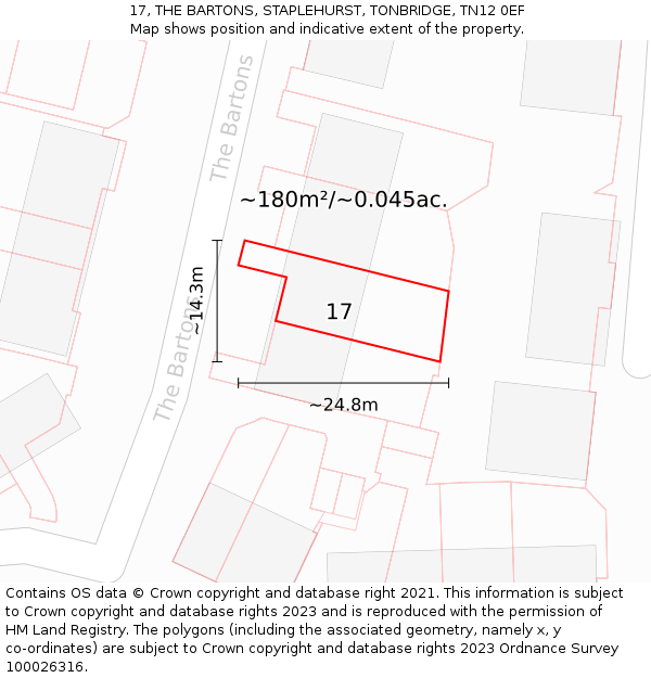 17, THE BARTONS, STAPLEHURST, TONBRIDGE, TN12 0EF: Plot and title map