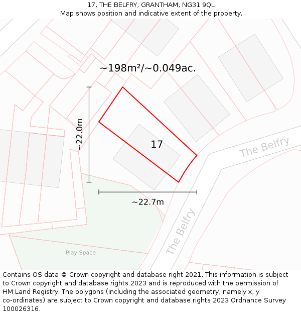 17, THE BELFRY, GRANTHAM, NG31 9QL: Plot and title map