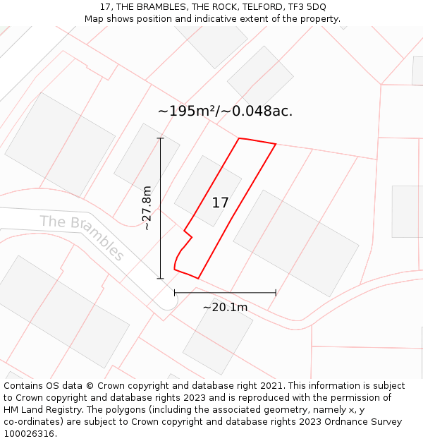 17, THE BRAMBLES, THE ROCK, TELFORD, TF3 5DQ: Plot and title map