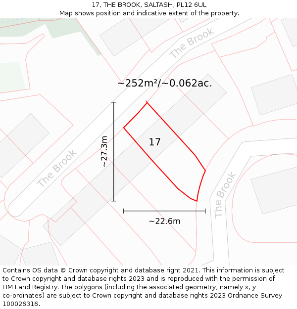 17, THE BROOK, SALTASH, PL12 6UL: Plot and title map