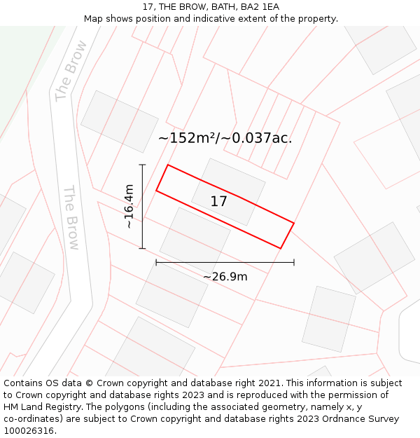 17, THE BROW, BATH, BA2 1EA: Plot and title map