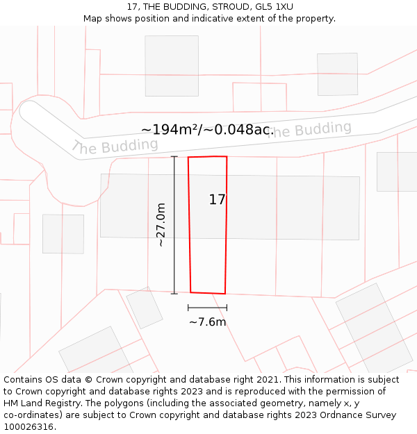 17, THE BUDDING, STROUD, GL5 1XU: Plot and title map