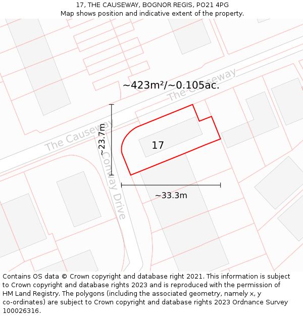 17, THE CAUSEWAY, BOGNOR REGIS, PO21 4PG: Plot and title map