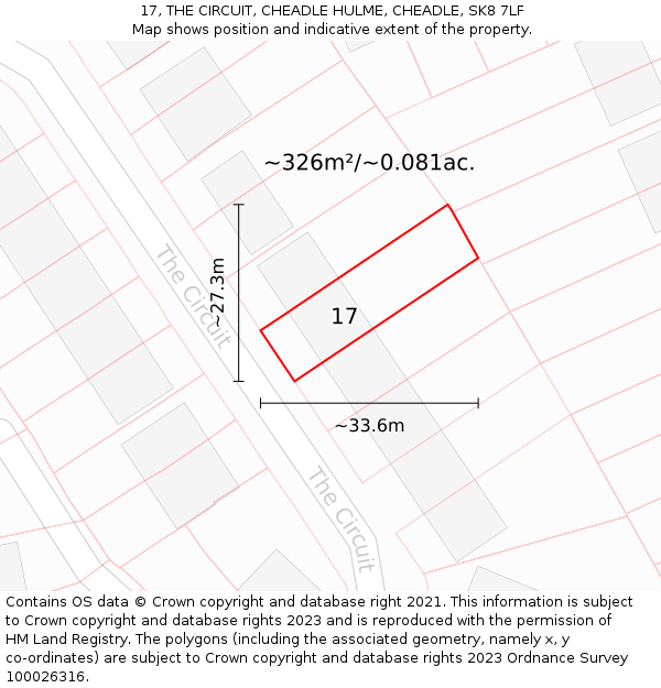 17, THE CIRCUIT, CHEADLE HULME, CHEADLE, SK8 7LF: Plot and title map