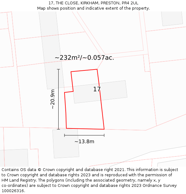 17, THE CLOSE, KIRKHAM, PRESTON, PR4 2UL: Plot and title map