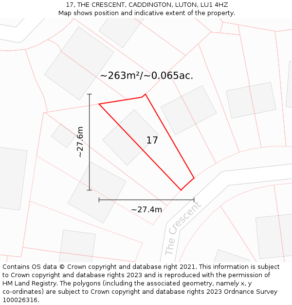 17, THE CRESCENT, CADDINGTON, LUTON, LU1 4HZ: Plot and title map
