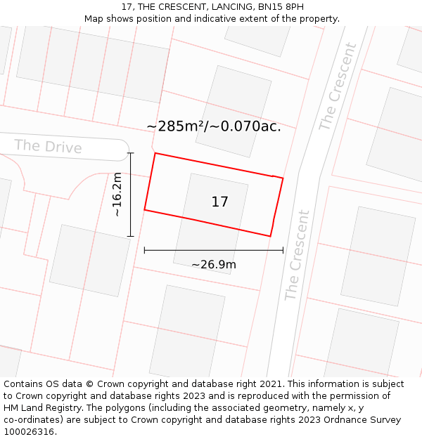 17, THE CRESCENT, LANCING, BN15 8PH: Plot and title map