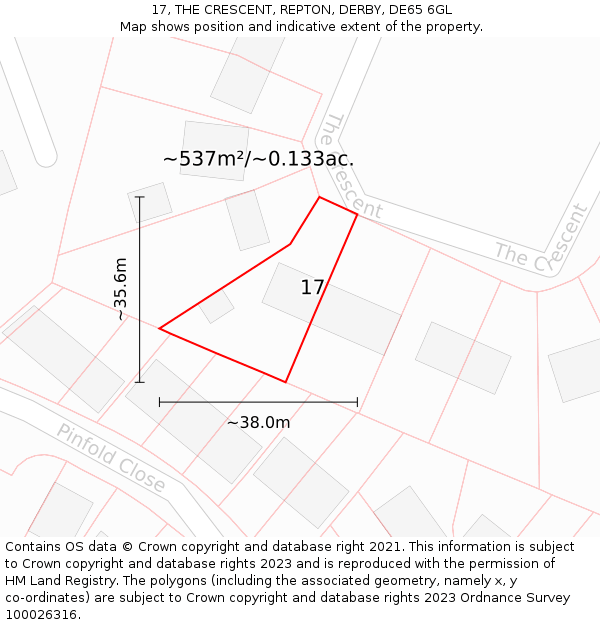 17, THE CRESCENT, REPTON, DERBY, DE65 6GL: Plot and title map