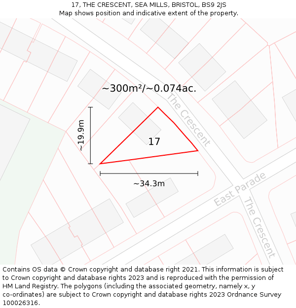 17, THE CRESCENT, SEA MILLS, BRISTOL, BS9 2JS: Plot and title map