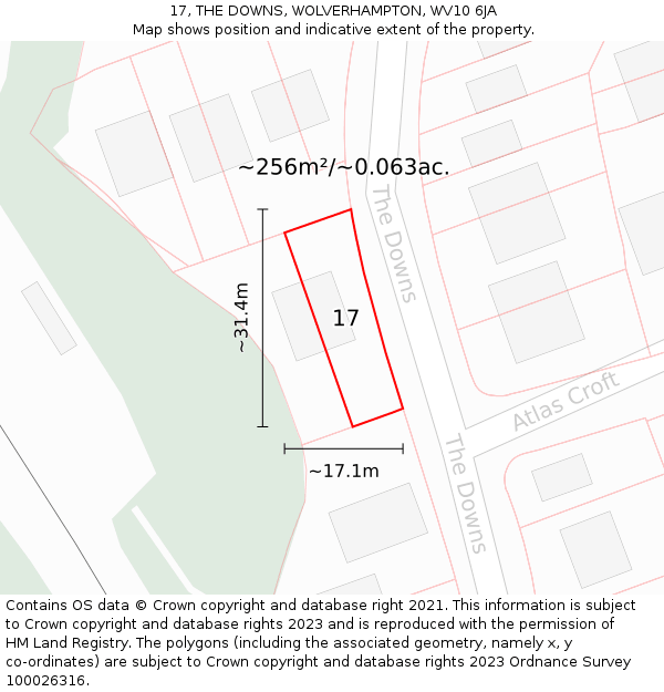 17, THE DOWNS, WOLVERHAMPTON, WV10 6JA: Plot and title map