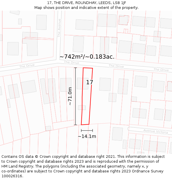 17, THE DRIVE, ROUNDHAY, LEEDS, LS8 1JF: Plot and title map