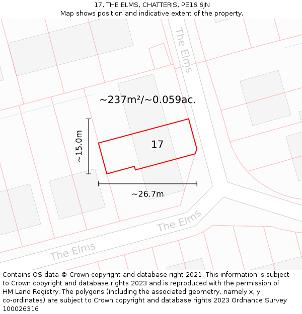 17, THE ELMS, CHATTERIS, PE16 6JN: Plot and title map