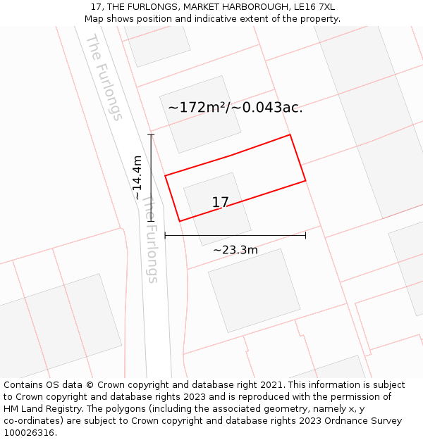 17, THE FURLONGS, MARKET HARBOROUGH, LE16 7XL: Plot and title map
