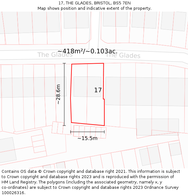 17, THE GLADES, BRISTOL, BS5 7EN: Plot and title map