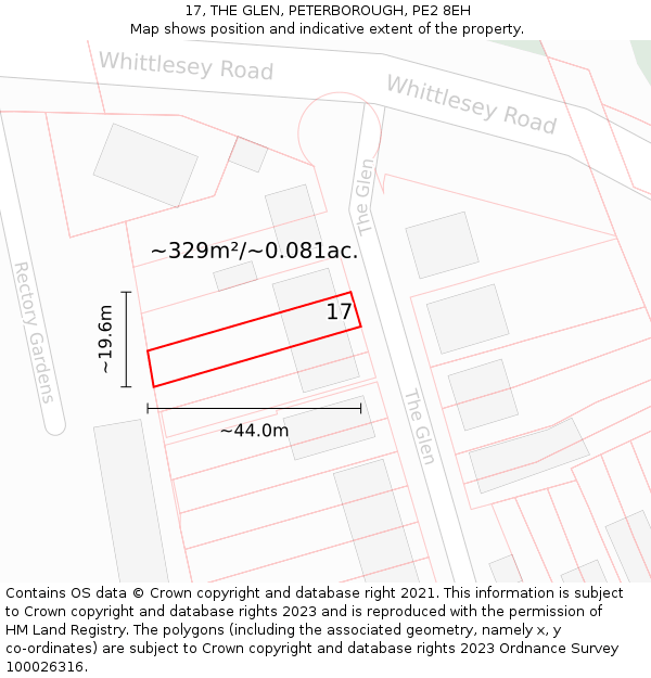 17, THE GLEN, PETERBOROUGH, PE2 8EH: Plot and title map