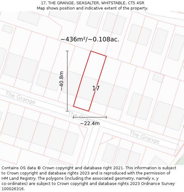 17, THE GRANGE, SEASALTER, WHITSTABLE, CT5 4SR: Plot and title map