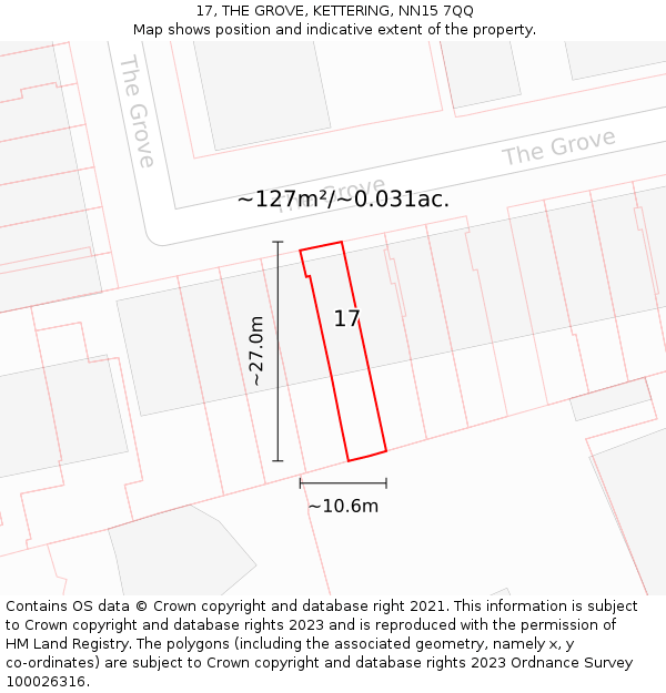 17, THE GROVE, KETTERING, NN15 7QQ: Plot and title map