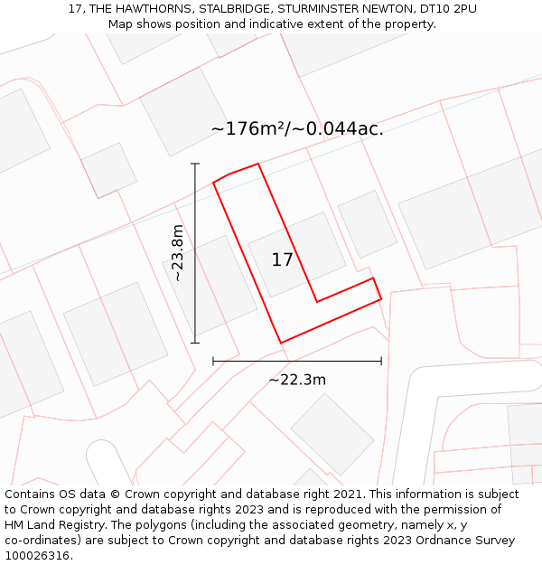 17, THE HAWTHORNS, STALBRIDGE, STURMINSTER NEWTON, DT10 2PU: Plot and title map