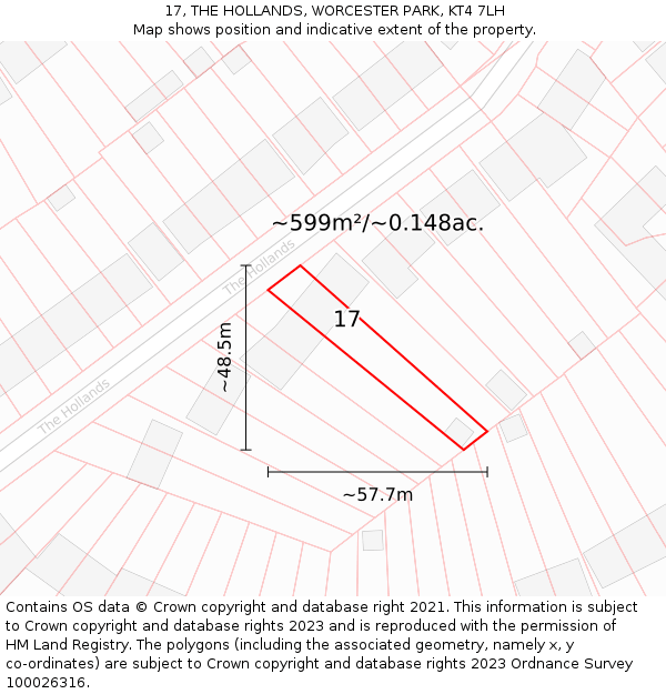 17, THE HOLLANDS, WORCESTER PARK, KT4 7LH: Plot and title map