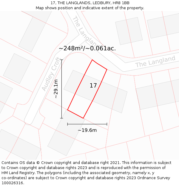 17, THE LANGLANDS, LEDBURY, HR8 1BB: Plot and title map