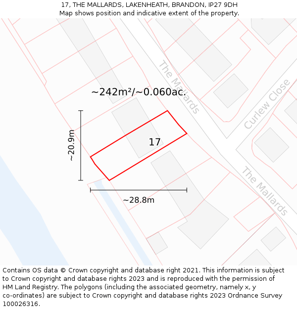 17, THE MALLARDS, LAKENHEATH, BRANDON, IP27 9DH: Plot and title map