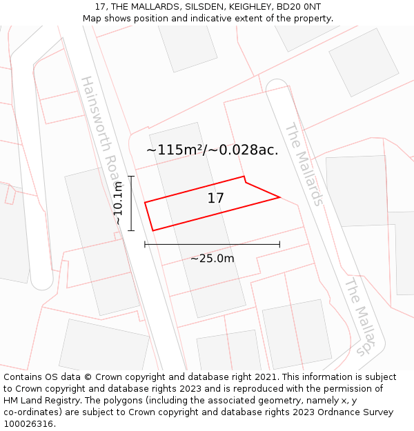 17, THE MALLARDS, SILSDEN, KEIGHLEY, BD20 0NT: Plot and title map