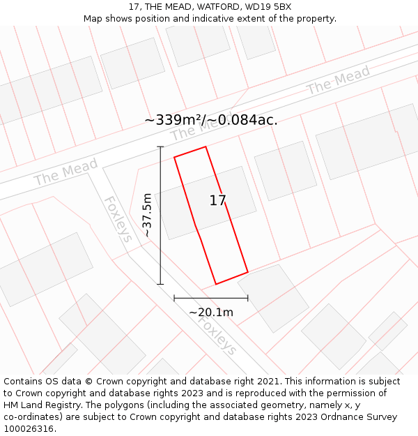 17, THE MEAD, WATFORD, WD19 5BX: Plot and title map