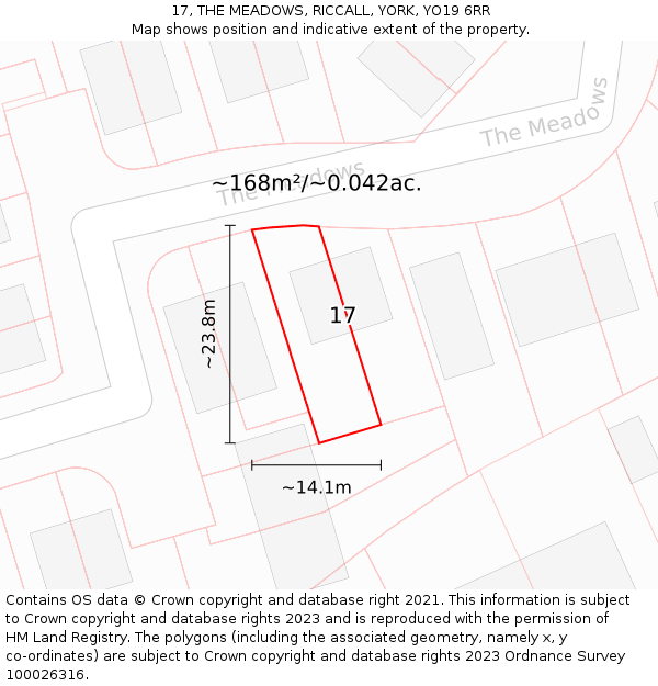 17, THE MEADOWS, RICCALL, YORK, YO19 6RR: Plot and title map