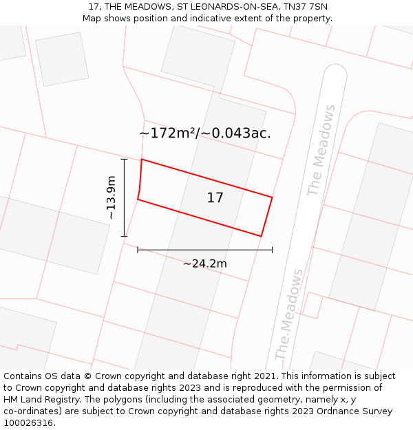 17, THE MEADOWS, ST LEONARDS-ON-SEA, TN37 7SN: Plot and title map