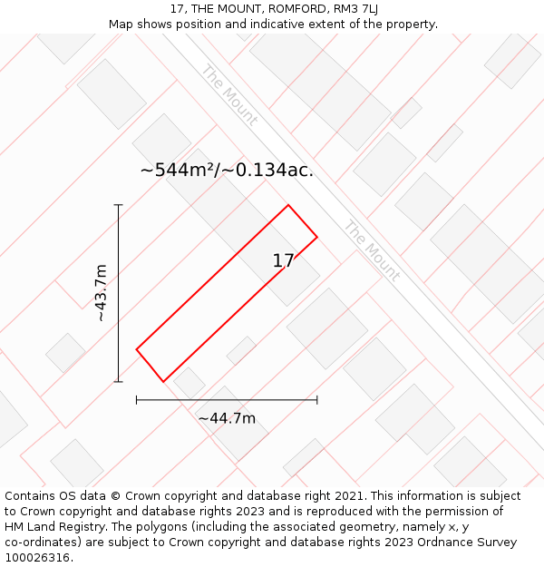 17, THE MOUNT, ROMFORD, RM3 7LJ: Plot and title map