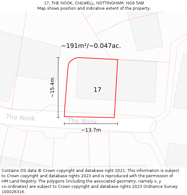 17, THE NOOK, CHILWELL, NOTTINGHAM, NG9 5AB: Plot and title map