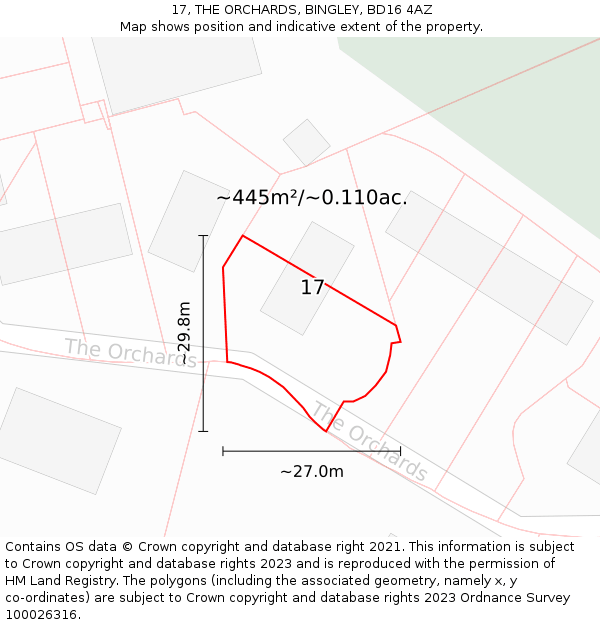 17, THE ORCHARDS, BINGLEY, BD16 4AZ: Plot and title map