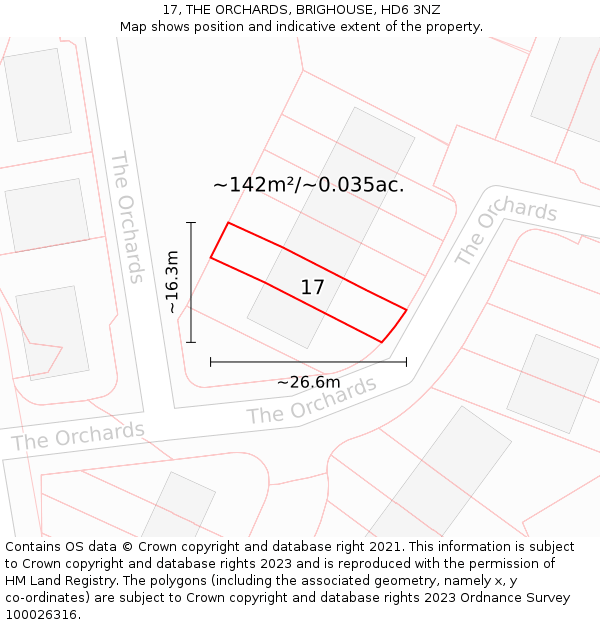 17, THE ORCHARDS, BRIGHOUSE, HD6 3NZ: Plot and title map