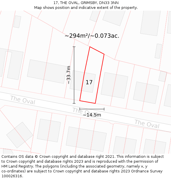 17, THE OVAL, GRIMSBY, DN33 3NN: Plot and title map