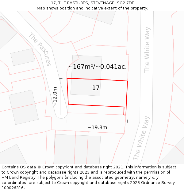 17, THE PASTURES, STEVENAGE, SG2 7DF: Plot and title map
