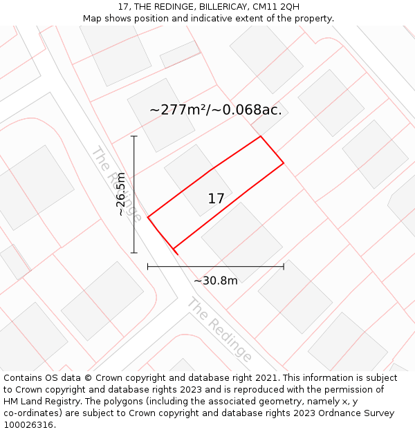 17, THE REDINGE, BILLERICAY, CM11 2QH: Plot and title map