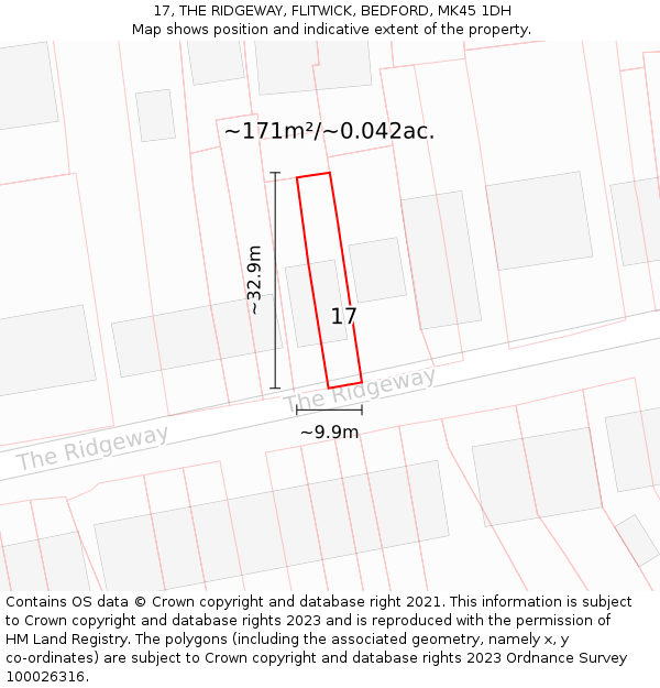 17, THE RIDGEWAY, FLITWICK, BEDFORD, MK45 1DH: Plot and title map