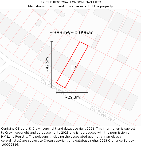 17, THE RIDGEWAY, LONDON, NW11 8TD: Plot and title map