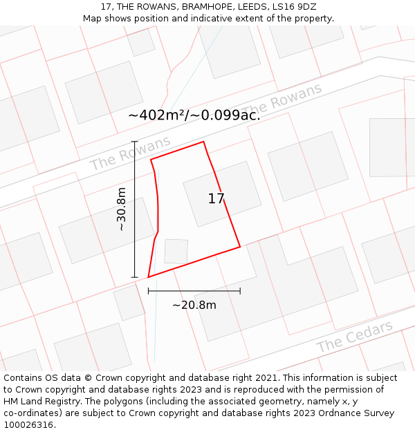 17, THE ROWANS, BRAMHOPE, LEEDS, LS16 9DZ: Plot and title map