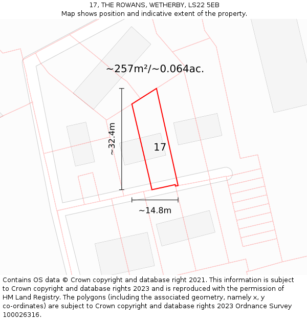 17, THE ROWANS, WETHERBY, LS22 5EB: Plot and title map