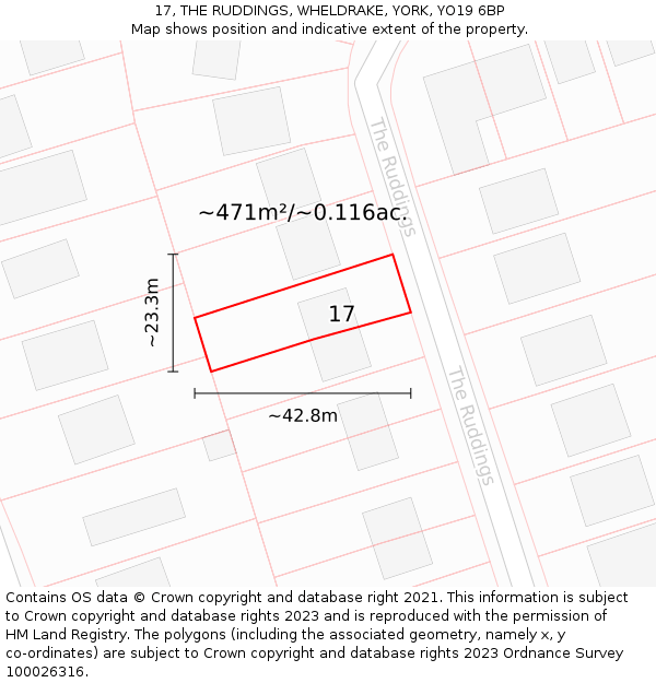 17, THE RUDDINGS, WHELDRAKE, YORK, YO19 6BP: Plot and title map